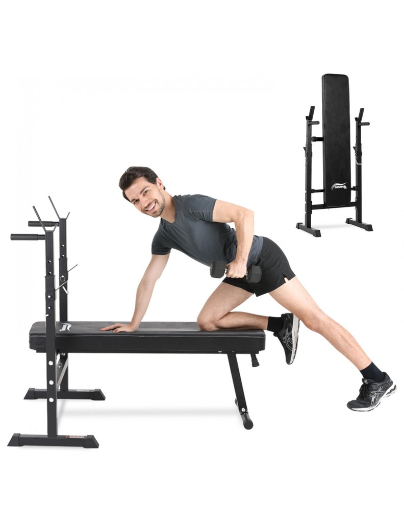NOVONOVA. NV-4001. BANC DE MUSCULATION RÉGLABLE AVEC RACK ET DIPS. PLIABLE.